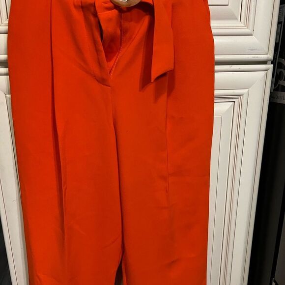 Topshop Ankle Cropped Pants Pleated Pockets Tapered Orange Size 2 - Picture 11 of 13